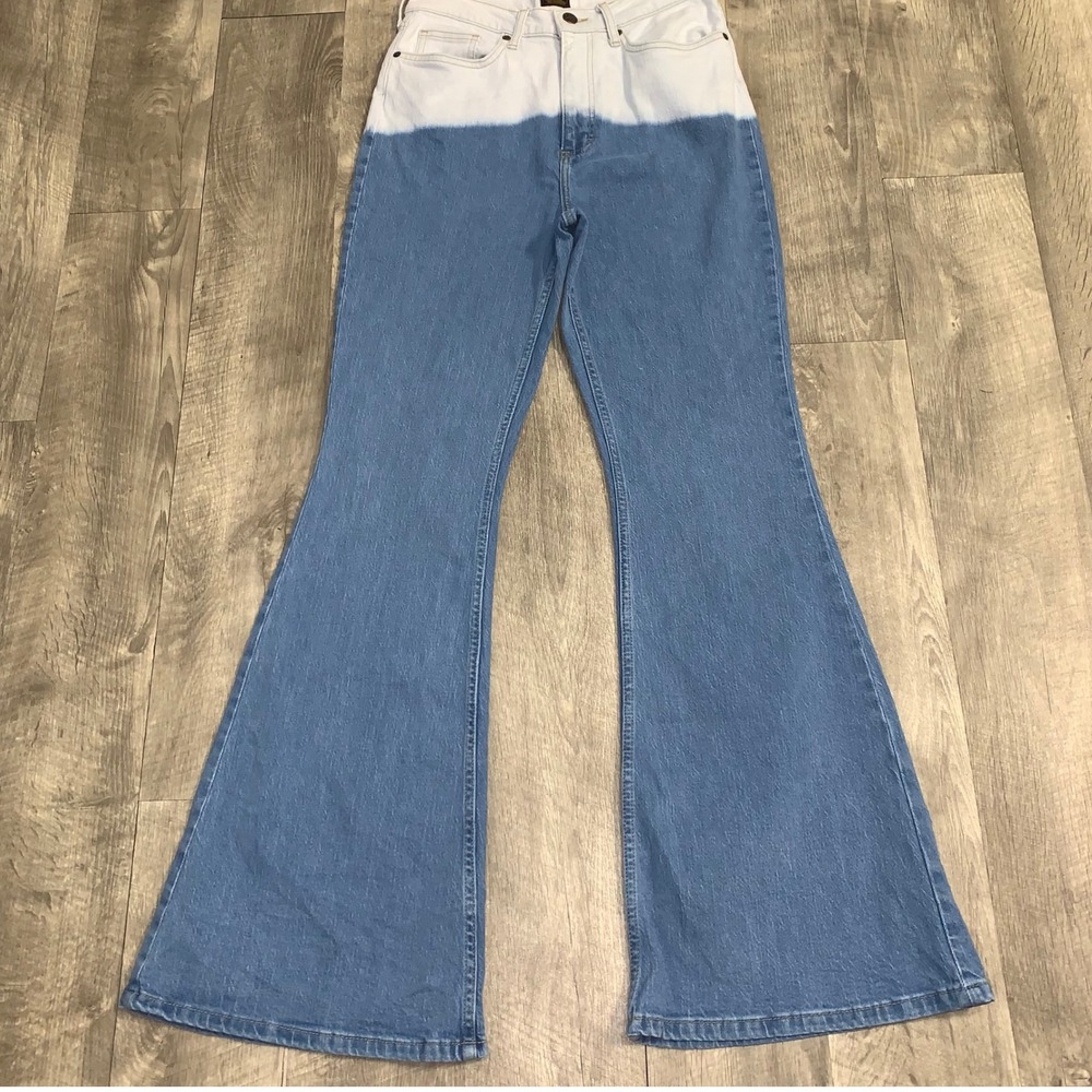 Lee Jeans Womens 29x33 (28x31.5) High Rise Flare Bell Bottom Dip Dye Denim